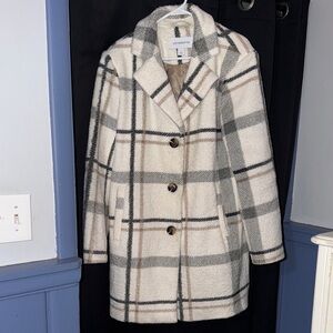 Liz Claiborne Women's Plaid Pea Coat - Cream and Black